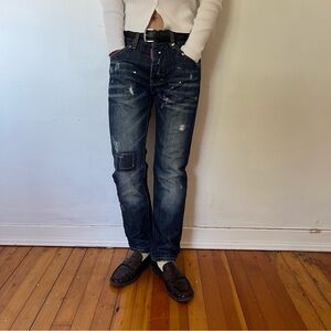 DSQUARED2 Men’s Straight Distressed Jeans - Dark Blue